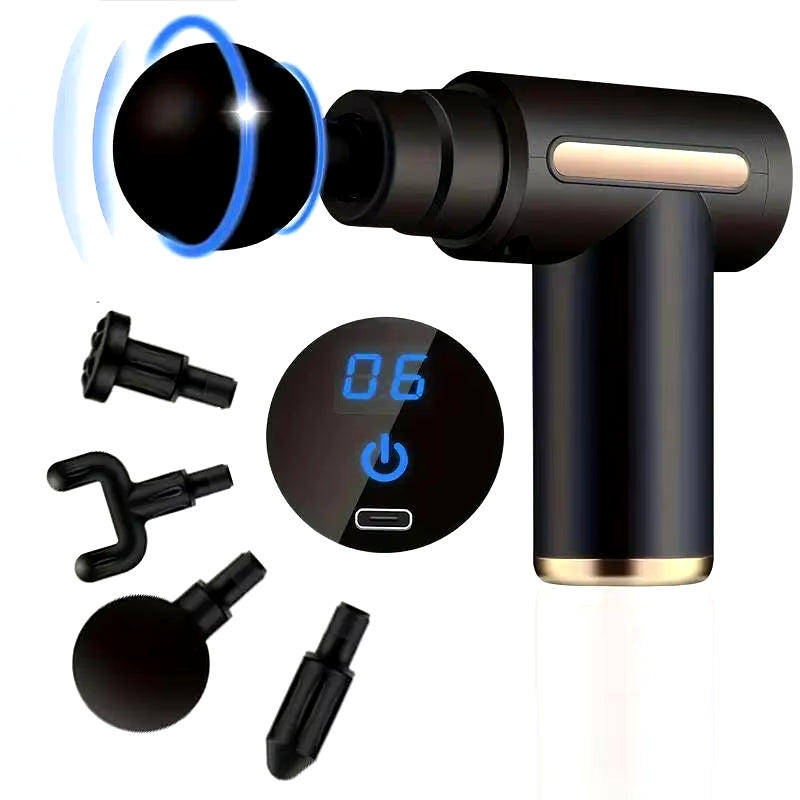 KIVORA massage gun with its four interchangeable heads