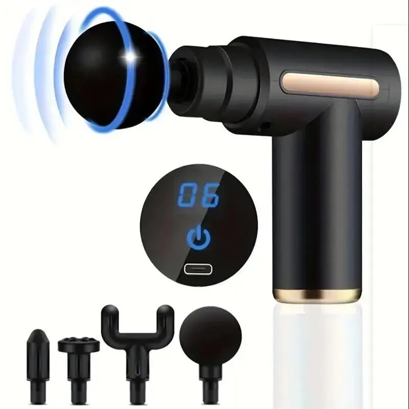 KIVORA massage gun shown with its interchangeable heads