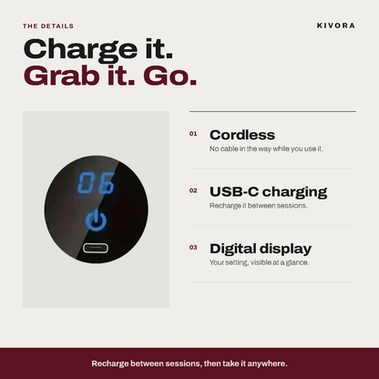 KIVORA massage gun display and USB-C charging port