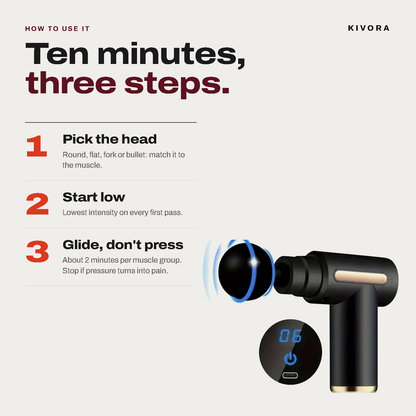 How to use the KIVORA massage gun in three steps